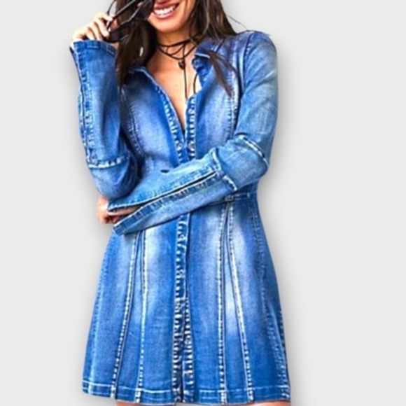 Free People Long Sleeve Thea Mini Dress NWOT - Picture 2 of 7